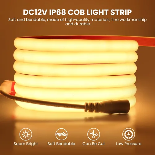 Vista 6 de KISUFU Tira de luces LED de neón COB de 12 V, IP68, impermeable, flexible, regulable, para el hogar, cocina, sala de estar, decoración de bricolaje