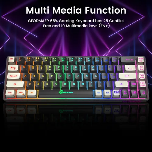 Vista 5 de Combo de teclado y mouse para juegos 65%, teclado retroiluminado RGB + mouse para juegos de 7200 DPI, teclado y mouse con cable ultra compacto