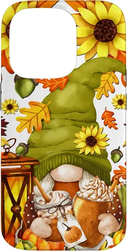 Vista 16 de iPhone 15 Hello Fall Gnomo para mujer, diseño de hojas de otoño, diseño de calabaza