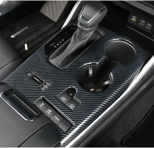 Vista 7 de LEXLEY Marco de palanca de cambios estilo fibra de carbono, cubierta de panel de consola, soporte para tazas, calcomanía decorativa compatible