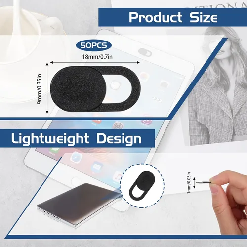 Vista 8 de JJUNW 50 piezas de cubierta deslizante para cámara web, cubierta universal ultrafina de 0.023 pulgadas para cámara web para laptop, computadora Negro