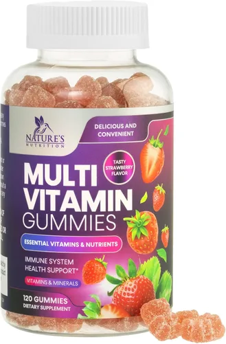 Vista 10 de Gomitas multivitamínicas para adultos – Gomitas multivitamínicas diarias para adultos con vitaminas A, C, D, B12 para mujeres y hombres, suplemento