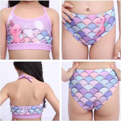 Vista 7 de Gesikai01 - Conjunto de traje de baño de sirena para niñas, 6 piezas, incluyendo cola de sirena