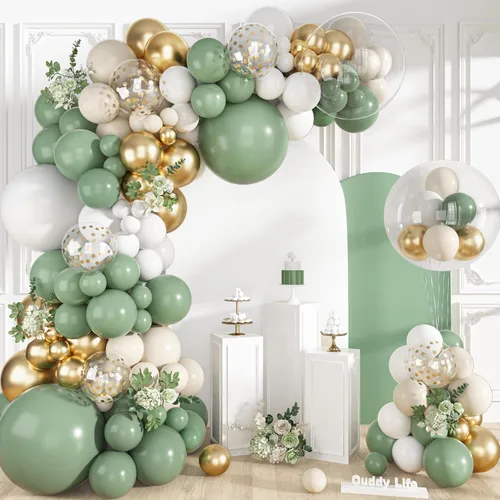 Vista 17 de Ouddy Life - Kit de guirnalda de arco de globos azul polvoriento, 152 piezas, diferentes tamaños Azul y blanco