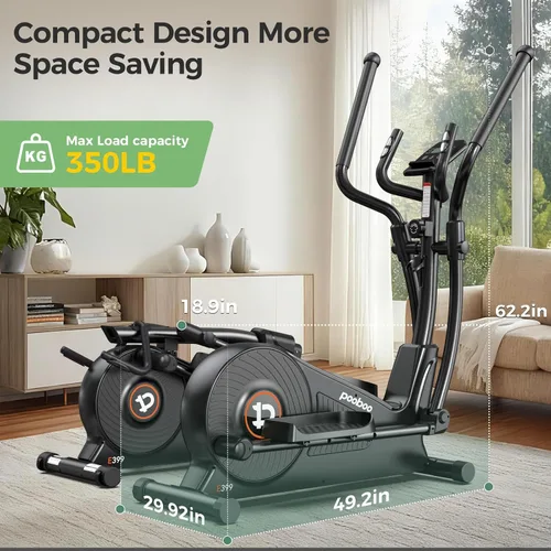 Vista 8 de pooboo Máquina elíptica, máquina elíptica de ejercicio con resistencia de 16 niveles y sistema de conducción magnética silencioso, máquina elíptica
