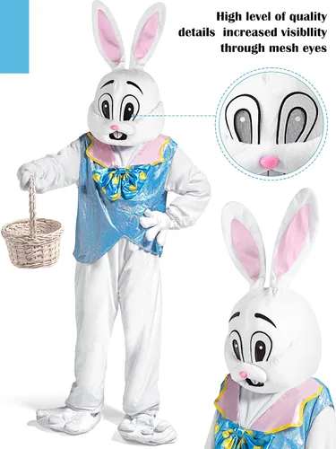 Vista 2 de Syhood Disfraz de conejo de Pascua para adultos, disfraz de conejo blanco, disfraz de mascota para hombres y mujeres, suministros de fiesta