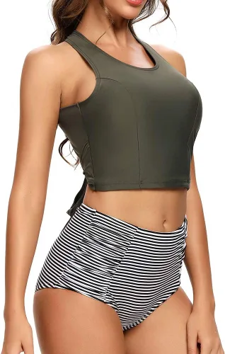 Vista 4 de Dixperfect Traje de baño de dos piezas de cintura alta con control de abdomen para mujer, S