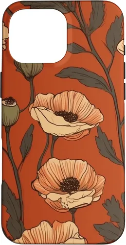 Vista 19 de iPhone 16 Floral Pattern Poppies Terracotta Poppy Flower Case
