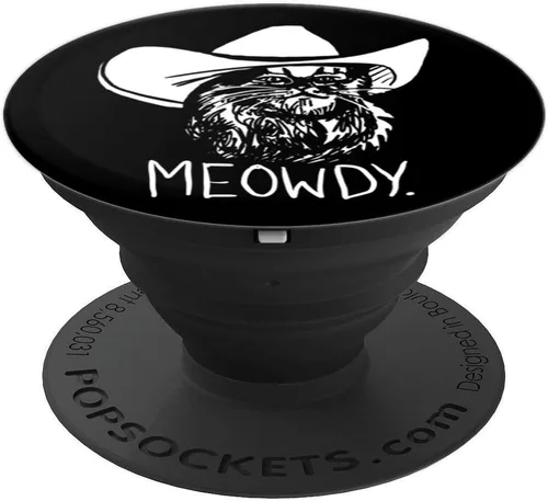 Vista 4 de Meowdy Texas Cat Meme PopSockets - Agarre y soporte para teléfonos y tabletas, Negro