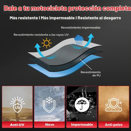 Vista 5 de Comnova - Funda para motocicleta de 81 pulgadas, 600D, impermeable, con orificio de bloqueo, ajuste universal para Harley, Honda, Kawasaki Negro