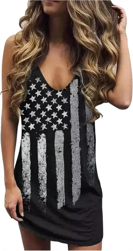 Vista 12 de CHUNTIANRAN Mini vestido para mujer, vestido hawaiano sin mangas para playa 1776 negro