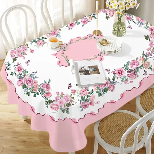 Vista 10 de Yighty Mantel ovalado de primavera y verano de 54 x 72 pulgadas, mantel de acuarela floral de primavera, mantel impermeable resistente a