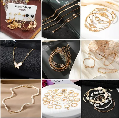 Vista 9 de ZOVOLI Juego de joyas de oro para mujeres y niñas, estilo barroco vintage, collar, anillos, pulsera y aretes, juego de joyería, paquete de joyería