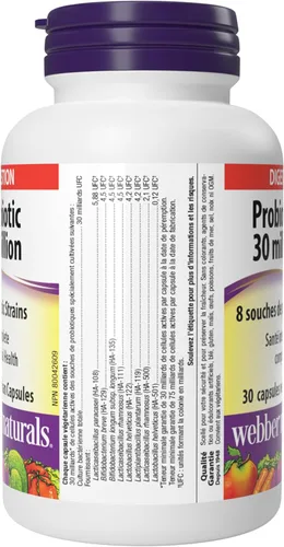 Vista 9 de Webber Naturals Probiótico 30 mil millones, 8 cepas probióticas, 30 cápsulas