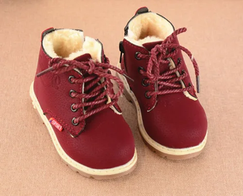 Vista 4 de Happy Cherry Botas de tobillo de estilo británico para niños pequeños con forro de piel botas de trabajo cálidas