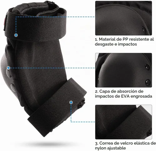 Vista 3 de SKT HP Equipo de protección para adultos, rodilleras, coderas, muñequeras para patinaje en línea, ciclismo, patinaje A: Negro
