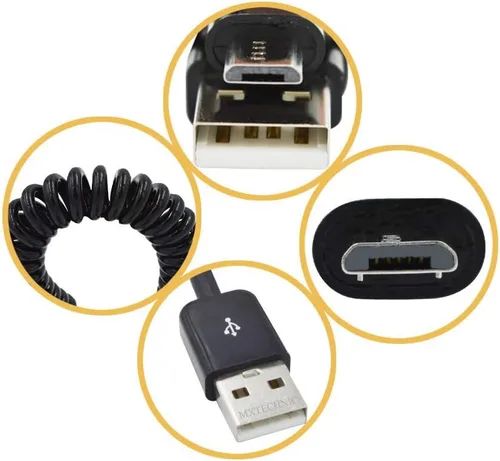Vista 4 de Cable de expansión USB 2.0 en espiral estándar de 4 a 36 pulgadas, espiral estándar, flexible, tipo A macho a micro B macho, procesadores para USB