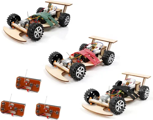Vista 11 de Kit de ciencia de madera con control remoto inalámbrico R/C de carreras F1 para construir (paquete de carreras de 2), kit de proyecto científico