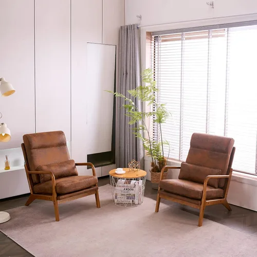 Vista 5 de JOYBASE Silla decorativa de salón, silla moderna de mediados de siglo, silla de respaldo alto, sillón con marco de madera, cómoda silla de lectura