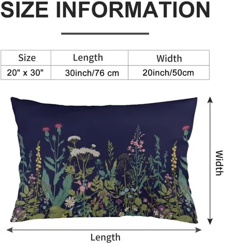 Vista 4 de Juego de 2 fundas de almohada florales de tamaño Queen, color verde salvia, plantas de flores silvestres, hierbas florales vintage y botánicas