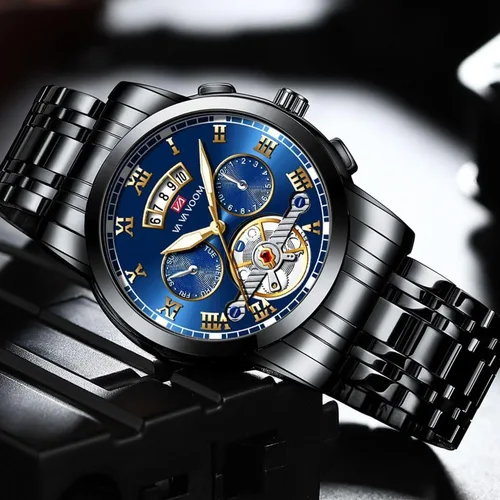 Vista 2 de YingHwa Relojes para hombres Multifuncional Reloj de Negocios Luminoso Impermeable de Acero Inoxidable Reloj para Hombre Hollow Tourbillon Diseño