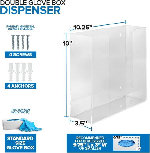 Vista 2 de Stock Your Home Dispensador doble de guantes acrílicos, estante para caja de pañuelos, soporte de pared para guantes, para cocina, armario