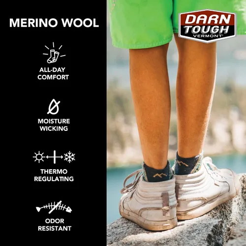 Vista 2 de Darn Tough Jr. Sal Micro Crew - Calcetines de senderismo ligeros con cojín para niños (estilo 3043)