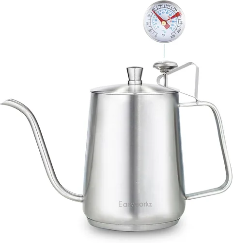Vista 9 de Easyworkz Gage - Hervidor de café de cuello de cisne de 20 onzas con termómetro de acero inoxidable con boquilla larga y estrecha Negro