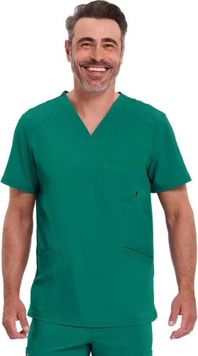 Vista 23 de Cherokee Infinity Men's V-Neck Scrub Top with 3 Pockets and 360° Stretch Negro