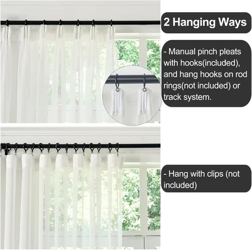 Vista 4 de Cortinas de lino plisadas color blanco hueso de 94 pulgadas, 2 paneles