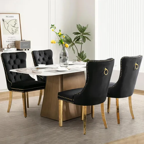 Vista 91 de Juego de 2 sillas de comedor tapizadas de tela de lino, sillas de cocina modernas de mediados de siglo con respaldo alto, ribete de cabeza de clavo
