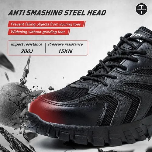 Vista 3 de Asiman Zapatos de punta de acero para hombres y mujeres, zapatos de trabajo indestructibles con puntera de acero, zapatos de seguridad ligeros