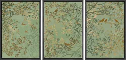 Vista 31 de MUDECOR Lienzo enmarcado para pared, juego de arte de acuarela pastel, bosque de pinos, naturaleza silvestre, ilustraciones modernas, decorativas