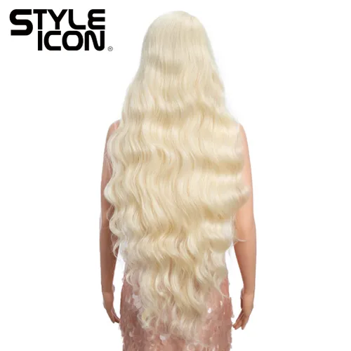 Vista 5 de Style Icon Pelucas de encaje frontal de 36 pulgadas, peluca ondulada súper larga, color blanco dorado con abuelitos, densidad del 130 %, peluca 613