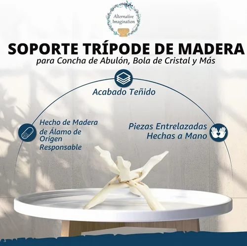 Vista 2 de Alternative Imagination Soporte de Exhibición de Trípode de Madera - Soporte Tallado a Mano de 8 Pulgadas Hecho de Madera de Mango - Soporte Natural