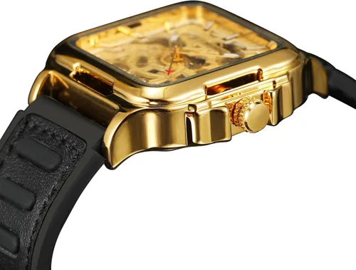 Vista 4 de FORSINING Reloj de pulsera con diseño de esqueleto impermeable para hombre, automático, steampunk, correa de silicona, luminoso cuadrado