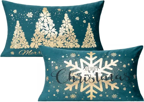 Vista 19 de All Smiles Fundas de Almohadas Decorativas Negras de Navidad Doradas Fundas de Navidad Decoraciones 12X20 Juego de 2 Decoración Interior Hogar