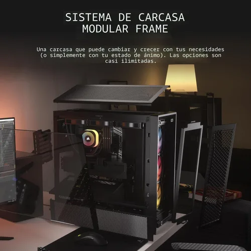 Vista 4 de CORSAIR Carcasa para PC ATX de torre media modular 4000D RS ARGB Frame - Alto flujo de aire, 3 ventiladores RS ARGB preinstalados, sistema de Negro