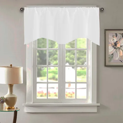Vista 3 de Cenefa Blanco Puro Paquete de 2 - Cortinas de Liquidación para Sala de Estar, Baño y Dormitorio - Estilo Granja Festoneado, 18 Pulgadas de Largo