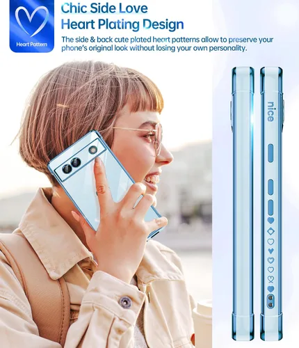 Vista 4 de LeYi Funda para Google Pixel 7A con protector de pantalla de vidrio templado [2 piezas] + protección completa de lente de cámara, chapado en corazón