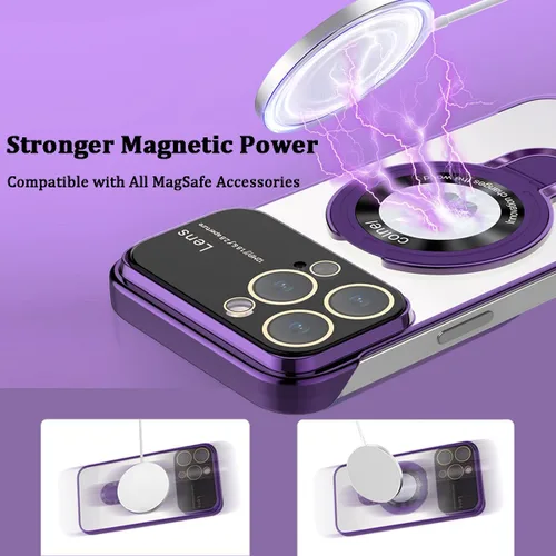 Vista 6 de Omio - Funda magnética delgada para iPhone 15 Pro Max con soporte invisible, compatible con MagSafe, parachoques transparente sin marco, diseño sin
