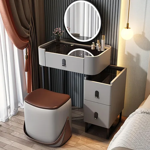 Vista 26 de Vanity Desk with Mirror and Drawers, White Vanity with Mirror, Wooden Makeup Desk for Bedroom Dressing Room, with Adjustable Brightness Mirror,Dark