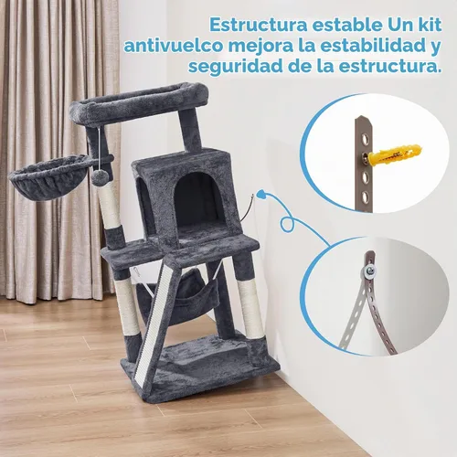 Vista 9 de Yaheetech Torre de árbol para gatos, condominio de 40 pulgadas con hamaca, plataforma suave de gran tamaño, tabla de rascar, canasta, camas