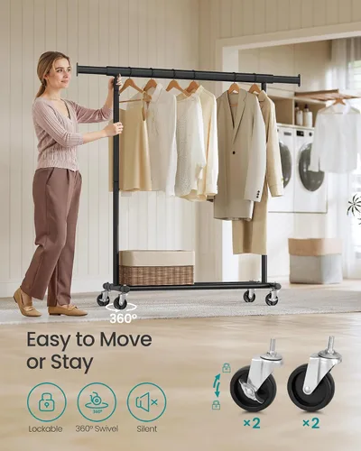 Vista 5 de SONGMICS Perchero con ruedas, perchero resistente para colgar ropa, portátil, 17.7 x (36.2-52) x 63.6 pulgadas, con riel extensible, capacidad