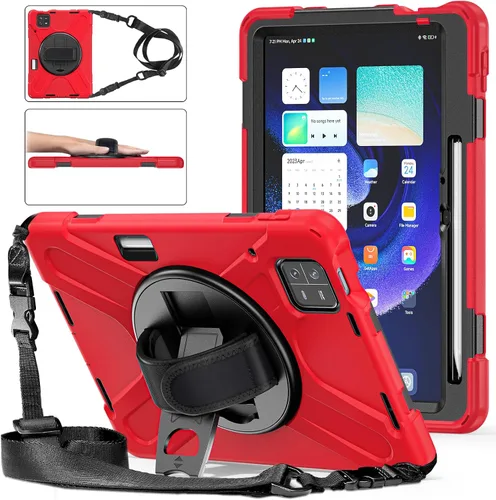 Vista 19 de Funda para Xiaomi Mi Pad 6/Mi Pad 6 Pro, funda resistente a prueba de golpes de 11 pulgadas, soporte giratorio 360, correa de mano, correa de rosado
