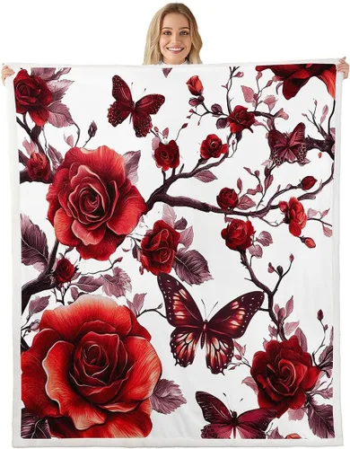 Vista 14 de Manta de franela azul rosa para todas las estaciones, manta de cama gótica de mariposa para decoración del hogar kawaii, manta rústica con flores