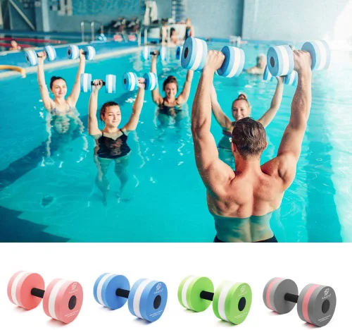 Vista 6 de Mancuernas acuáticas, 2 unidades, de espuma para ejercicio aeróbico en agua, mancuernas de resistencia para piscina, barras de mano para ejercicios