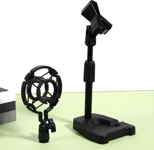 Vista 5 de Adjustable Desk Microphone Stand with Base Table Mic Rack for Office Meetings Recording with Shock Mount Holder and Spring Mic Clip Stable Plastic