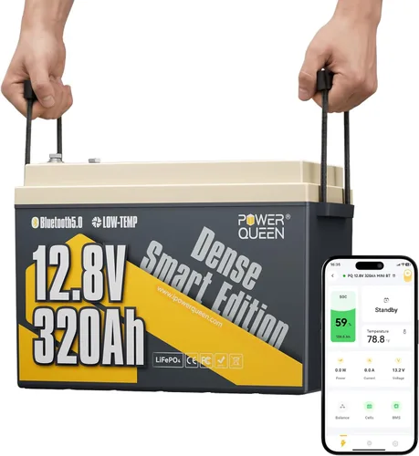 Vista 12 de Power Queen 12.8 V 50 Ah Batería LiFePO4 de actualización, celdas de batería de litio de grado A con BMS de 50 A, hasta 15000 ciclos, portátil