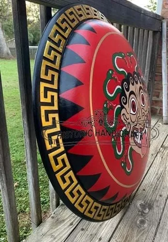 Vista 4 de Armadura medieval Gorgon Medusa Auténtica Escudo de hoplita griega antigua roja, Rojo